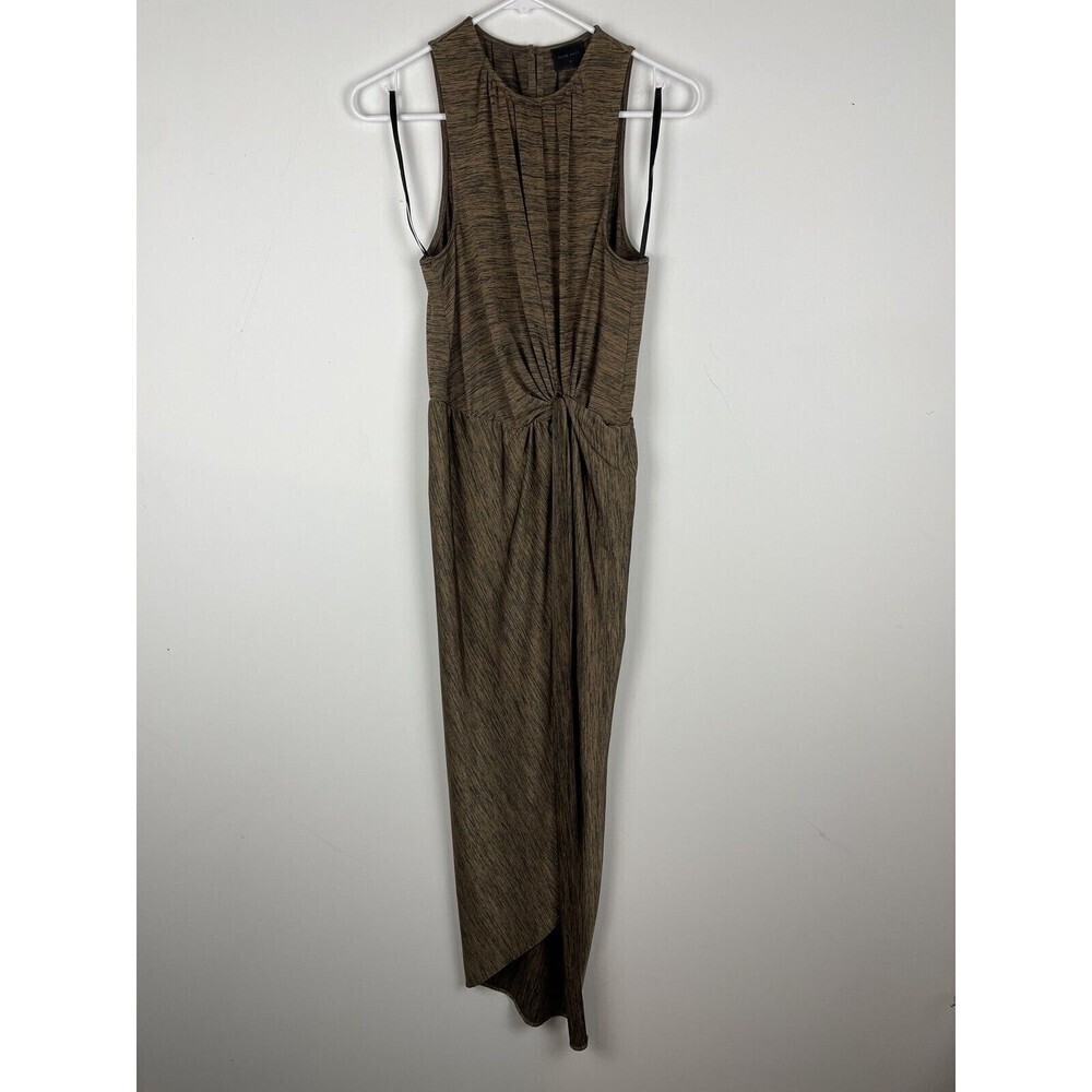 Pure Navy Brown midi Dress knot front‎ faux wrap dress sleeveles size 6​​​​